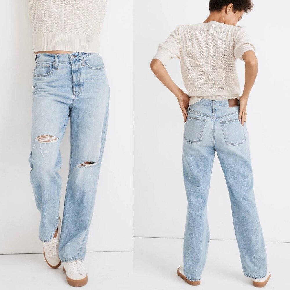 Madewell The Dadjean Blue Millman Wash Ripped Edition High Rise Straight Leg 27